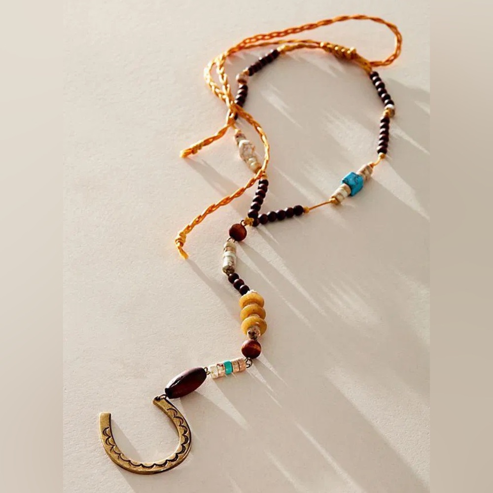 Free People Sunscape Long Pendant Horseshoe Necklace Multicolor Beadwork